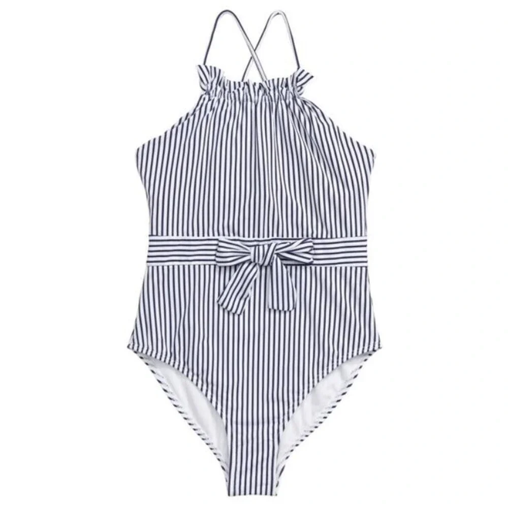 Habitual Girls Scarlett Stripe One Piece Swimsuit in Navy/White Size 14 MSRP $56